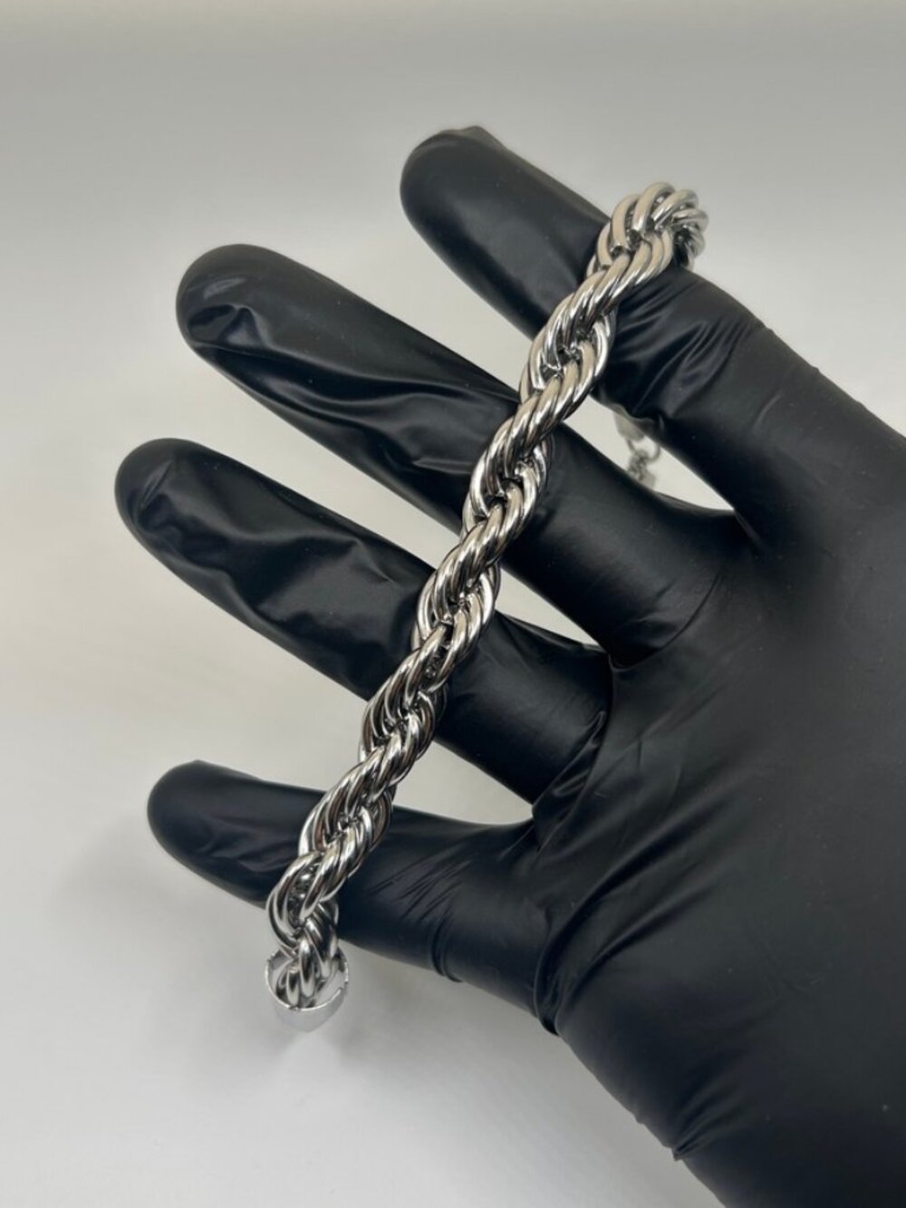 Womens 10mm Rope Bracelet Real Silver 7 Inch Plated Thick Twisted Waterproof